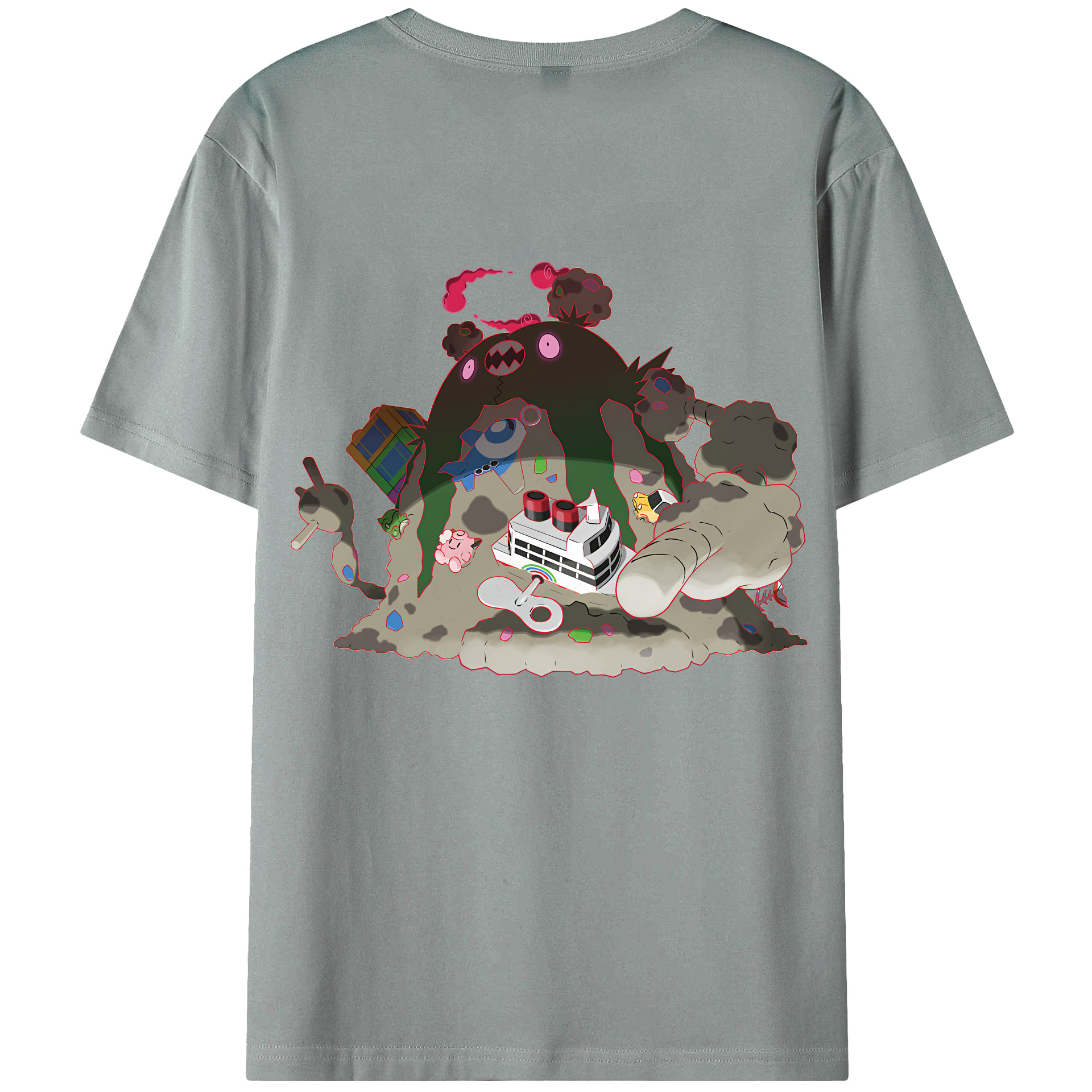 （画像用） ポケットモンスター Pokémon 綿100％ メンズ半袖Tシャツ（バックプリント） 通気性